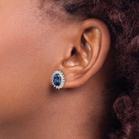 Sterling Silver Rhodium-plated Blue and Clear CZ Post Earrings view 3