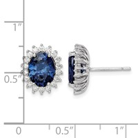 Sterling Silver Rhodium-plated Blue and Clear CZ Post Earrings view 4
