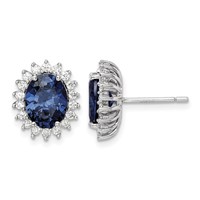 Sterling Silver Rhodium-plated Blue and Clear CZ Post Earrings view 1
