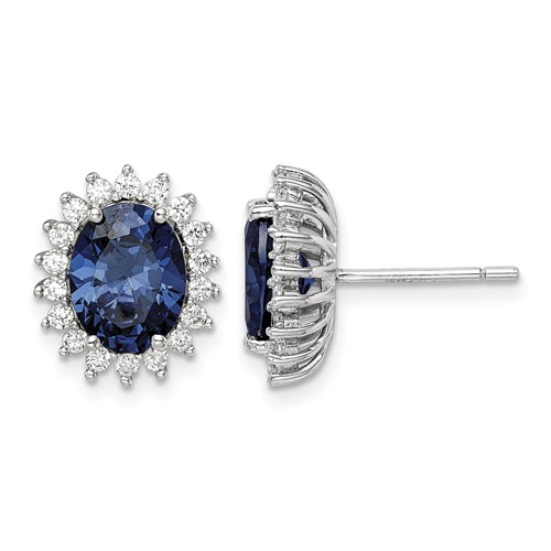 Sterling Silver Rhodium-plated Blue and Clear CZ Post Earrings