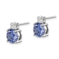 Sterling Silver Rhodium-plated Blue and White CZ Stud Earrings view 2