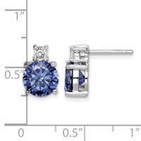 Sterling Silver Rhodium-plated Blue and White CZ Stud Earrings view 4