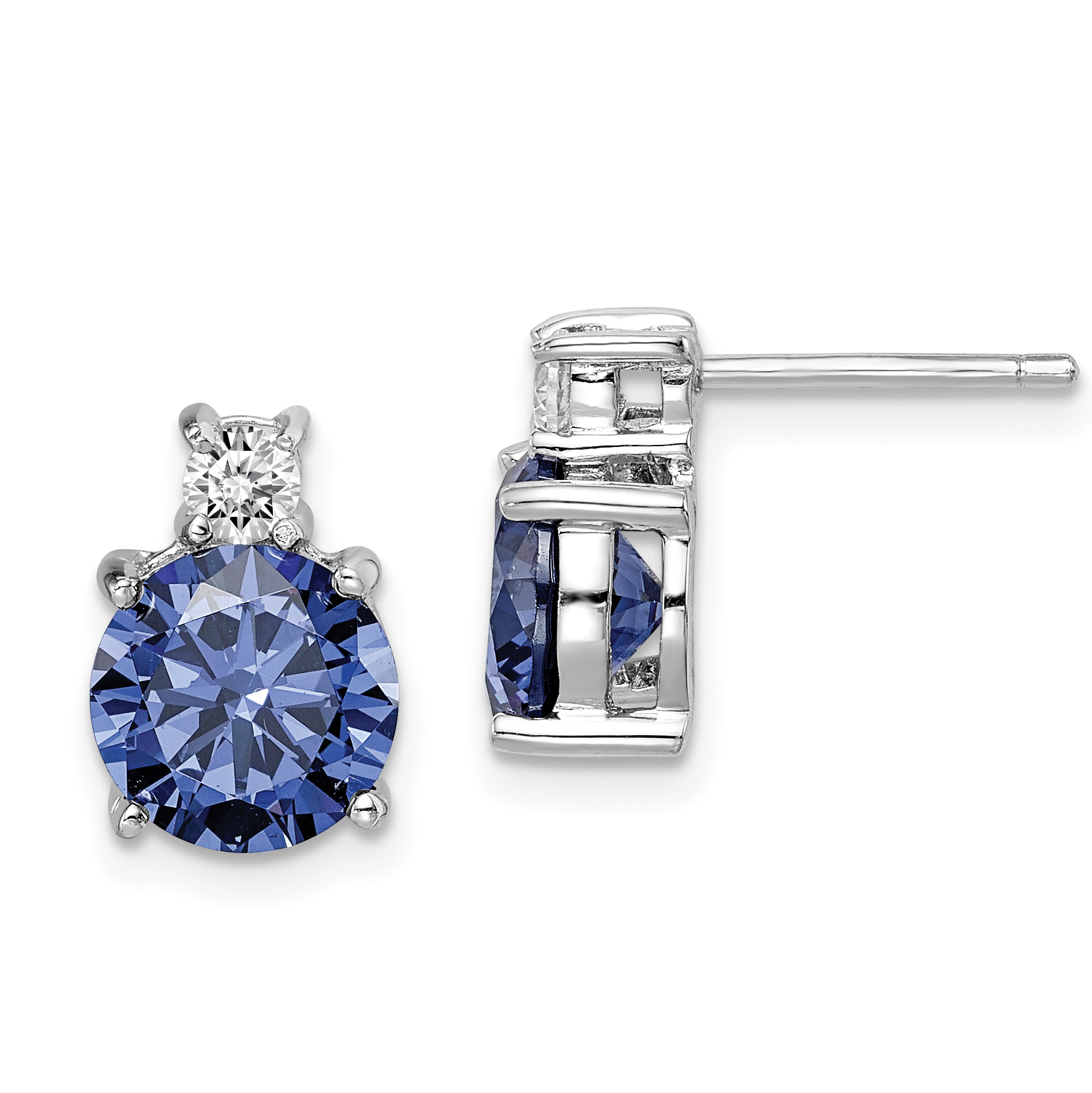 Sterling Silver Rhodium-plated Blue and White CZ Stud Earrings (QE14261)