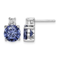 Sterling Silver Rhodium-plated Blue and White CZ Stud Earrings view 1