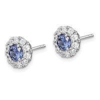 Sterling Silver Rhodium-plated Blue and White CZ Halo Post Earrings view 2