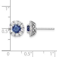 Sterling Silver Rhodium-plated Blue and White CZ Halo Post Earrings view 4