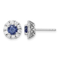 Sterling Silver Rhodium-plated Blue and White CZ Halo Post Earrings view 1