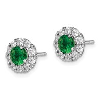 Sterling Silver Rhodium-plated Green and White CZ Halo Post Earrings view 2