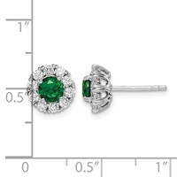 Sterling Silver Rhodium-plated Green and White CZ Halo Post Earrings view 4
