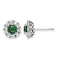 Sterling Silver Rhodium-plated Green and White CZ Halo Post Earrings view 1