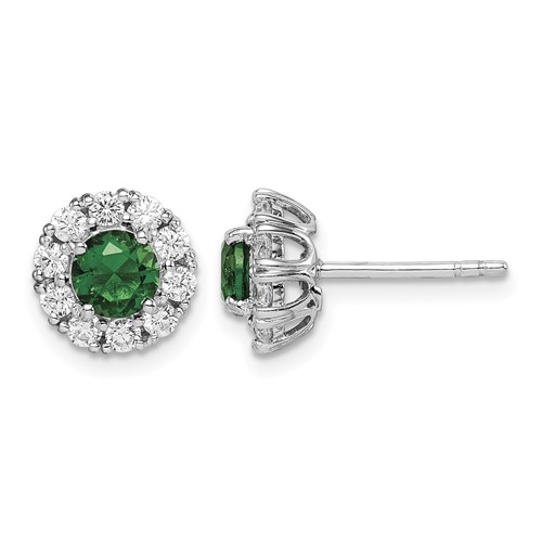 Sterling Silver Rhodium-plated Green and White CZ Halo Post Earrings