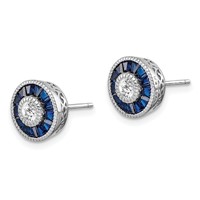 Sterling Silver Rhodium-plated Synthetic Blue Spinel and CZ Earrings view 2