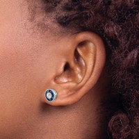 Sterling Silver Rhodium-plated Synthetic Blue Spinel and CZ Earrings view 3