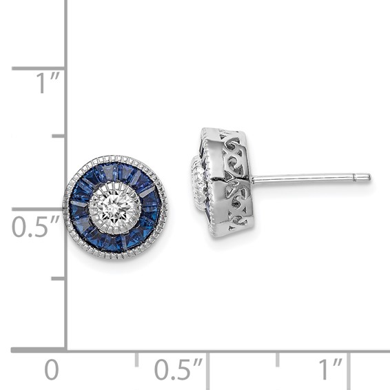 Sterling Silver Rhodium-plated Synthetic Blue Spinel and CZ Earrings