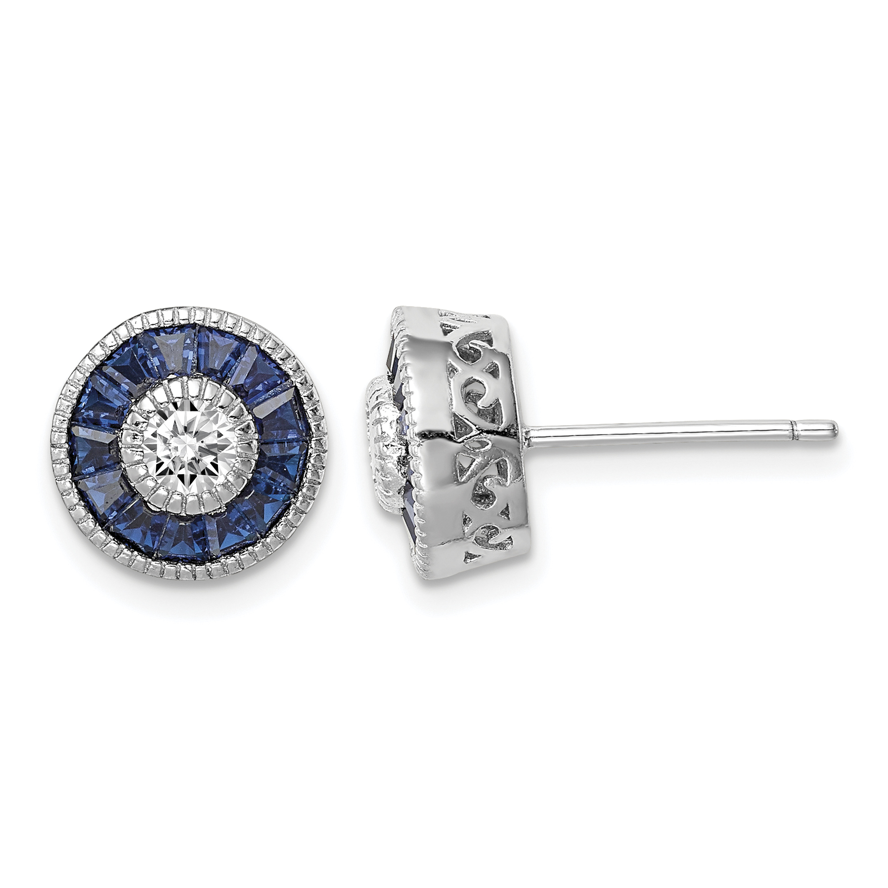 Sterling Silver Rhodium-plated Synthetic Blue Spinel and CZ Earrings (QE14265)