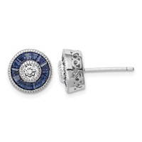 Sterling Silver Rhodium-plated Synthetic Blue Spinel and CZ Earrings view 1