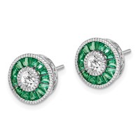 Sterling Silver Rhodium-plated CZ and Lab Cr.Green Spinel Earrings view 2