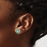 Sterling Silver Rhodium-plated CZ and Lab Cr.Green Spinel Earrings view 3