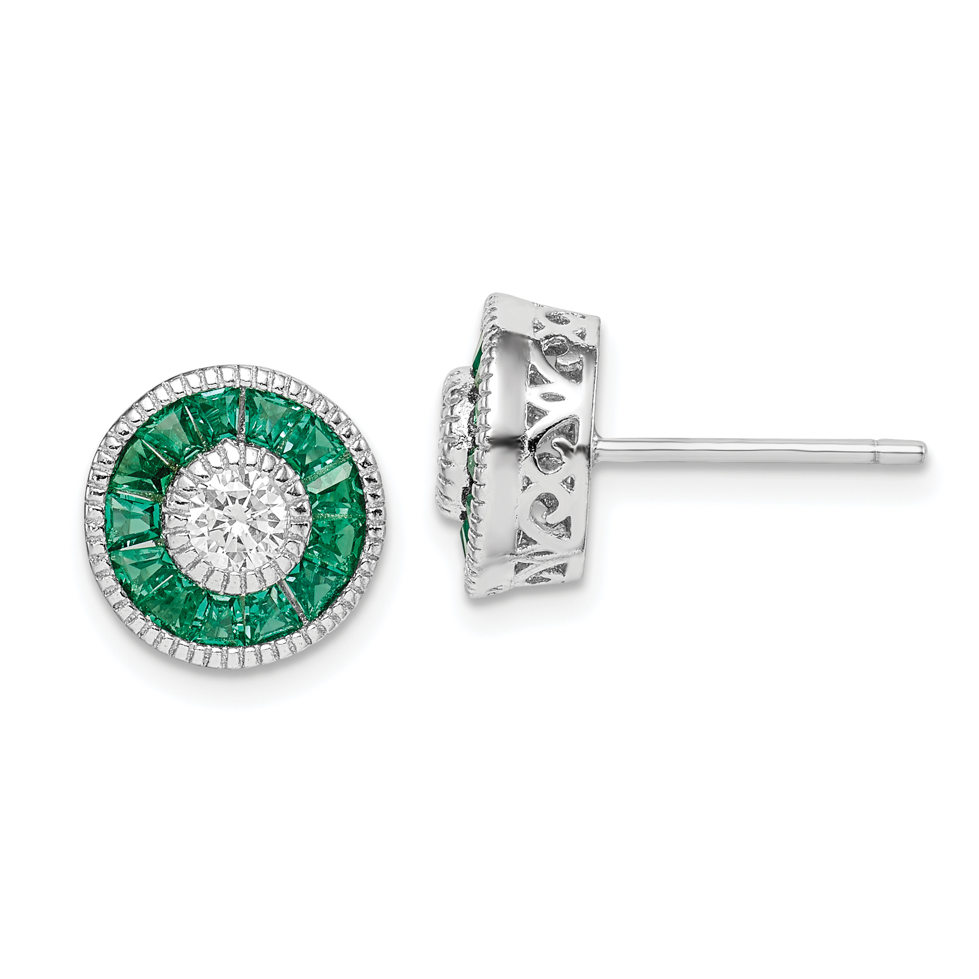 Sterling Silver Rhodium-plated CZ and Lab Cr.Green Spinel Earrings (QE14266)