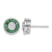 Sterling Silver Rhodium-plated CZ and Lab Cr.Green Spinel Earrings view 1