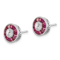 Sterling Silver Rhodium-plated CZ Created Ruby Halo Post Earrings view 2