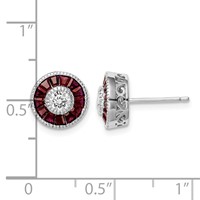 Sterling Silver Rhodium-plated CZ Created Ruby Halo Post Earrings view 4