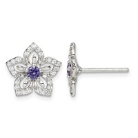 Sterling Silver Purple and Clear CZ Flower Post Earrings view 1