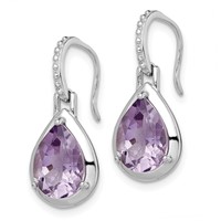 Sterling Silver Rhodium-plated Amethyst Teardrop Dangle Earrings view 2