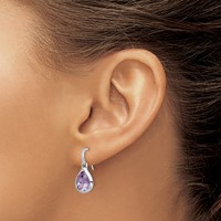 Sterling Silver Rhodium-plated Amethyst Teardrop Dangle Earrings view 3