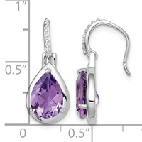 Sterling Silver Rhodium-plated Amethyst Teardrop Dangle Earrings view 4