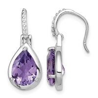 Sterling Silver Rhodium-plated Amethyst Teardrop Dangle Earrings view 1