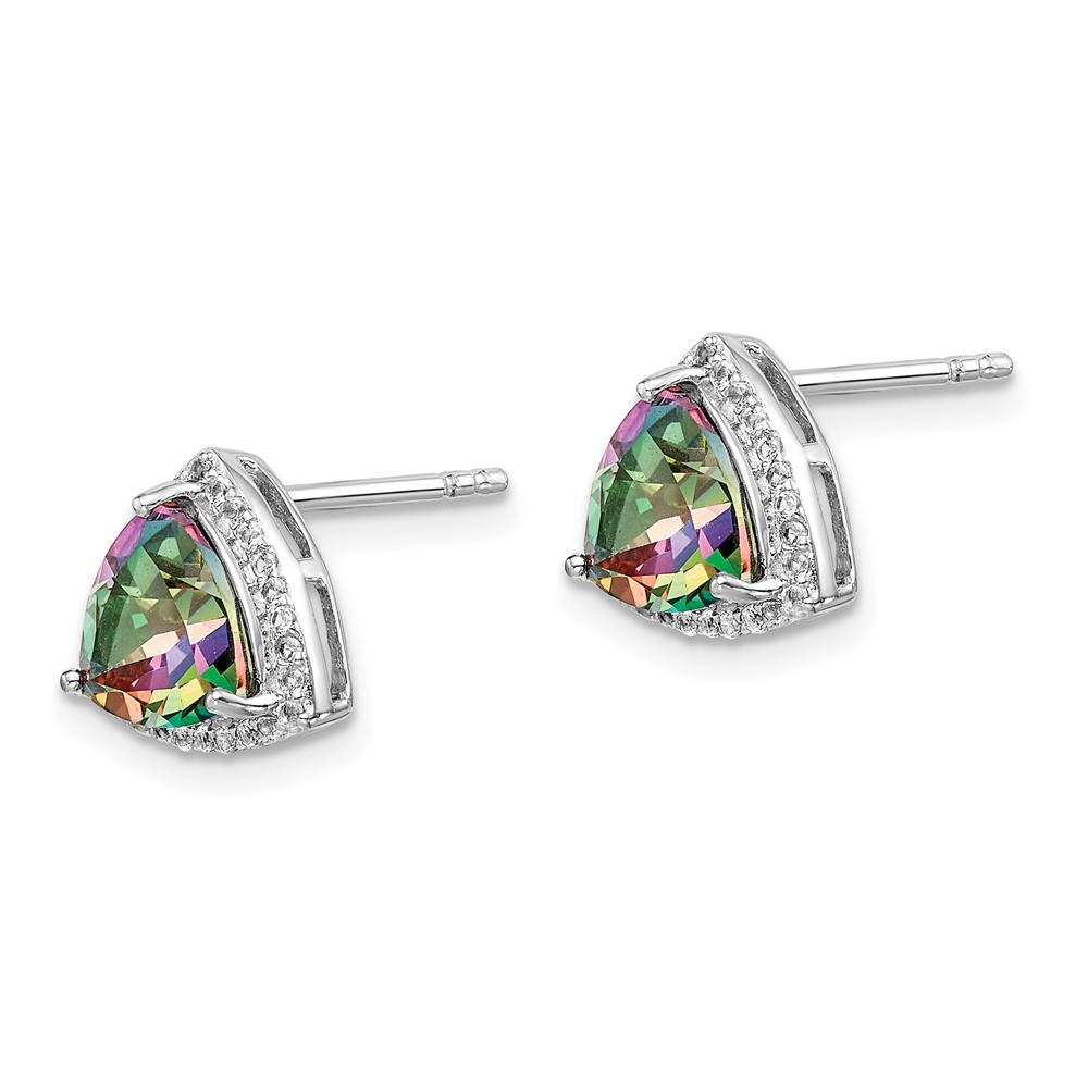 Sterling Silver Rhodium-plated Trillion Mystic Fire/White Topaz Earrings (QE14272)