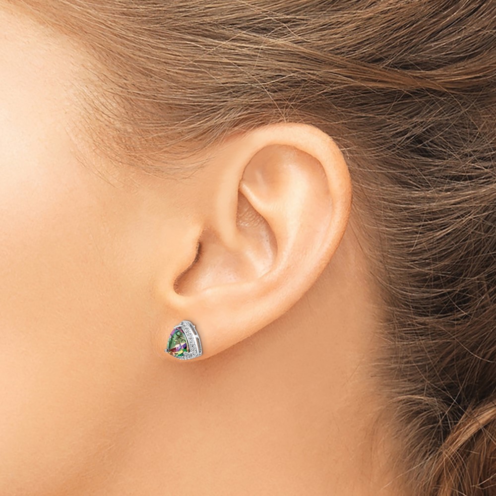 Sterling Silver Rhodium-plated Trillion Mystic Fire/White Topaz Earrings (QE14272)