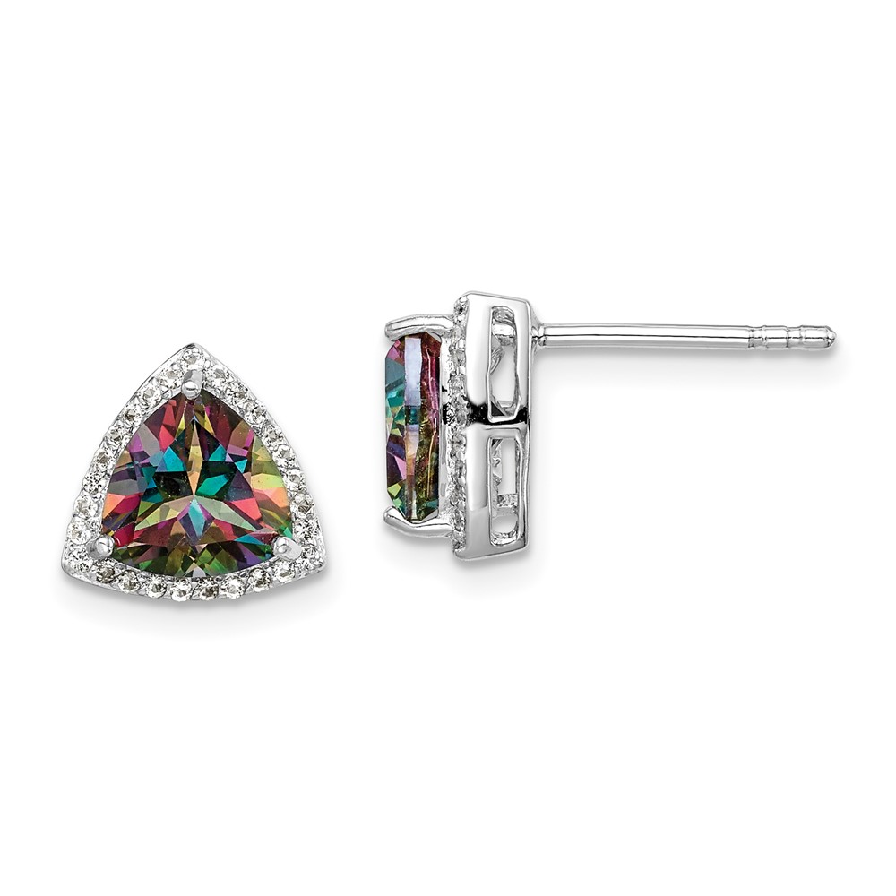 Sterling Silver Rhodium-plated Trillion Mystic Fire/White Topaz Earrings (QE14272)