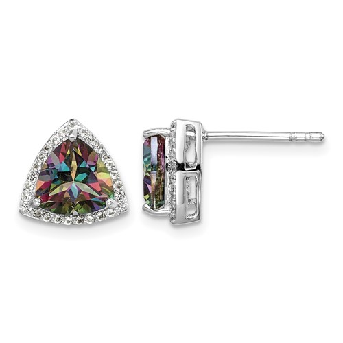 Sterling Silver Rhodium-plated Trillion Mystic Fire White Topaz Earrings