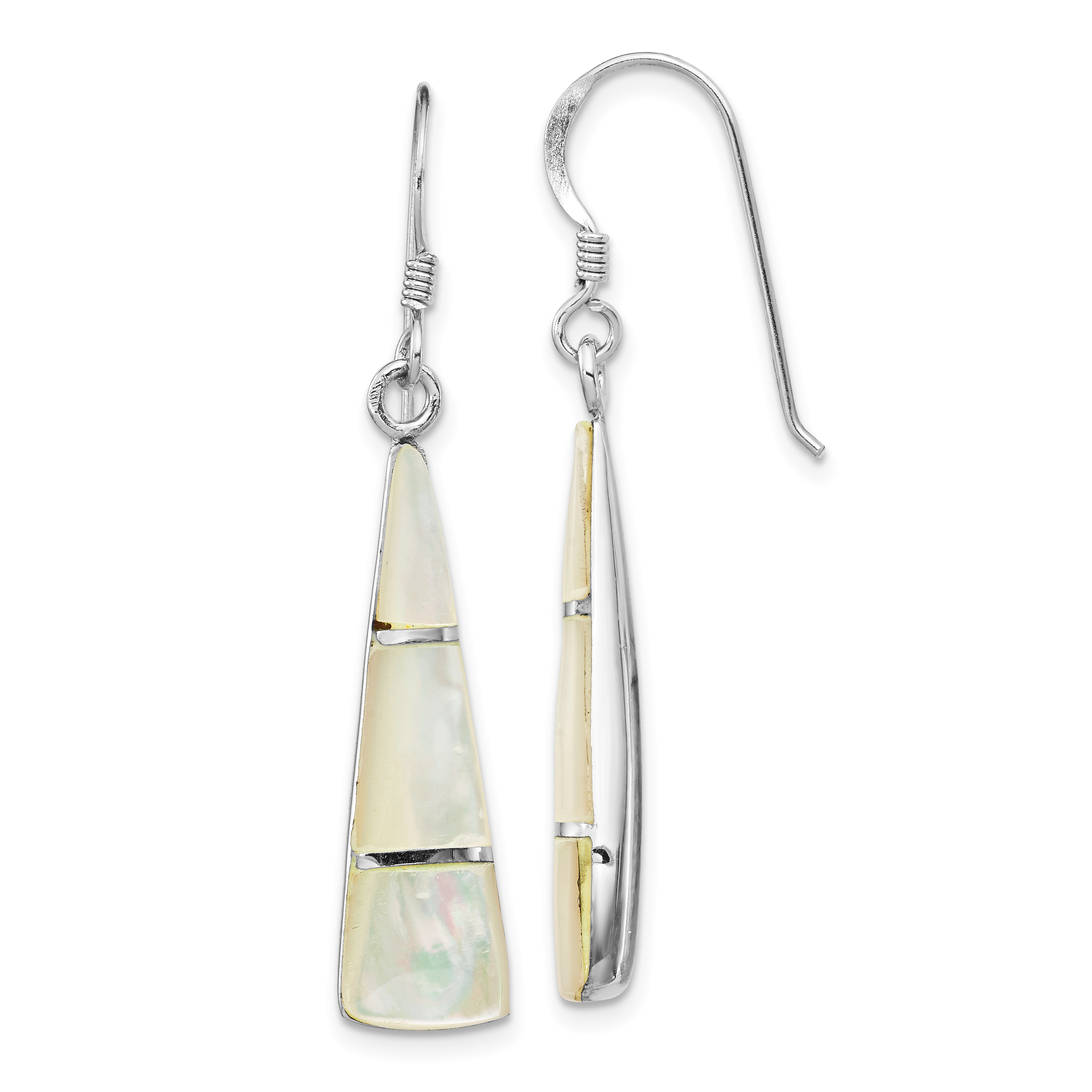 Sterling Silver Rhodium-plated Polished Mother of Pearl Dangle Earrings (QE14276)
