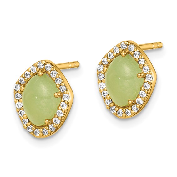 Sterling Silver Gold-Tone Green Stone & Clear CZ Earrings