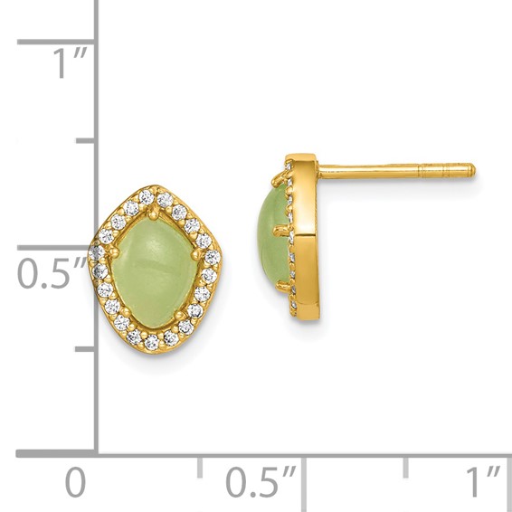 Sterling Silver Gold-Tone Green Stone & Clear CZ Earrings