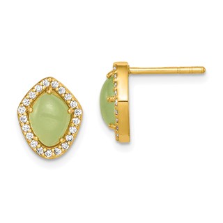 Sterling Silver Gold-Tone Green Stone & Clear CZ Earrings