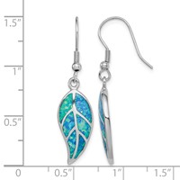 Sterling Silver Rhodium-plated Created Blue Opal Leaf Dangle Earrings view 4