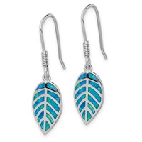 Sterling Silver Rhod-plated Creat Blue Opal Inlay Leaf Dangle Earrings view 2