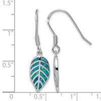 Sterling Silver Rhod-plated Creat Blue Opal Inlay Leaf Dangle Earrings view 4