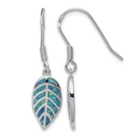 Sterling Silver Rhod-plated Creat Blue Opal Inlay Leaf Dangle Earrings view 1
