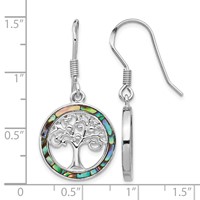 Sterling Silver Rhodium-plated Abalone Circle Earrings with Tree Dangle view 4