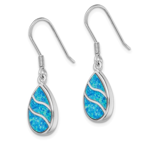 Sterling Silver Rhodium-plated Created Opal Inlay Teardrop Dangle Earrings