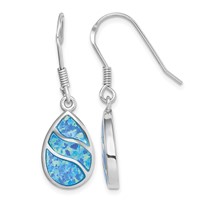 Sterling Silver Rhodium-plated Created Opal Inlay Teardrop Dangle Earrings view 1