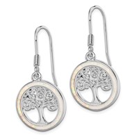 Sterling Silver Rhod-plated Creat Opal Circle W Tree Dangle Earrings view 2