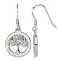Sterling Silver Rhod-plated Creat Opal Circle W Tree Dangle Earrings view 1
