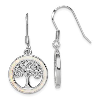 Sterling Silver Rhod-plated Creat Opal Circle w/ Tree Dangle Earrings