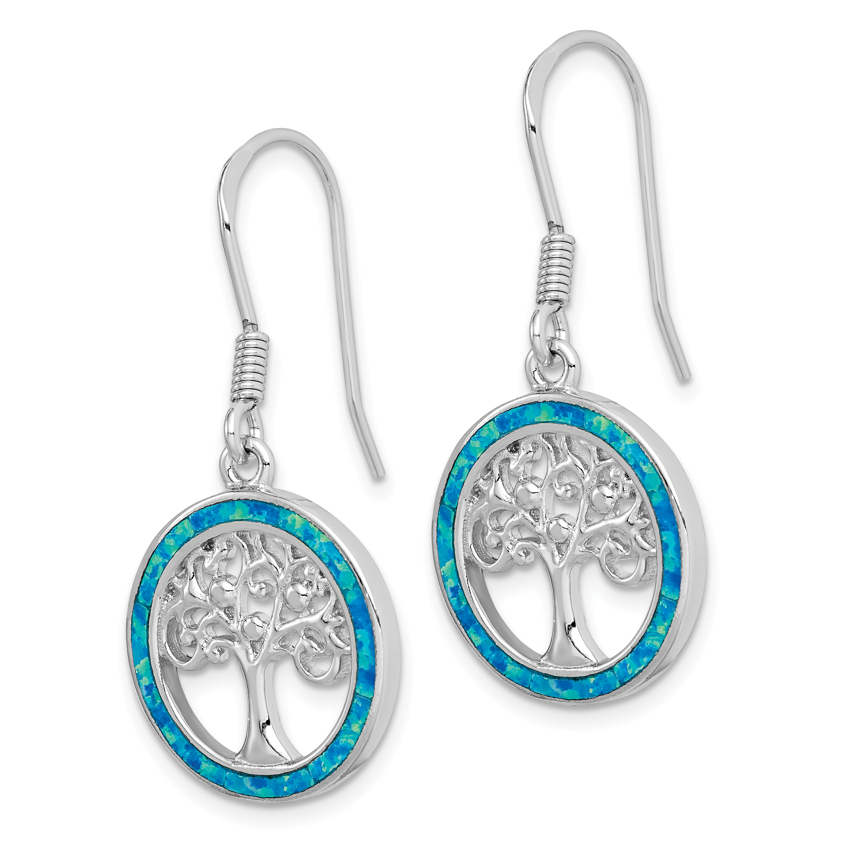 Silver Creat Blue Opal w/ Tree Dangle Earrings QE14298 883957839363| eBay